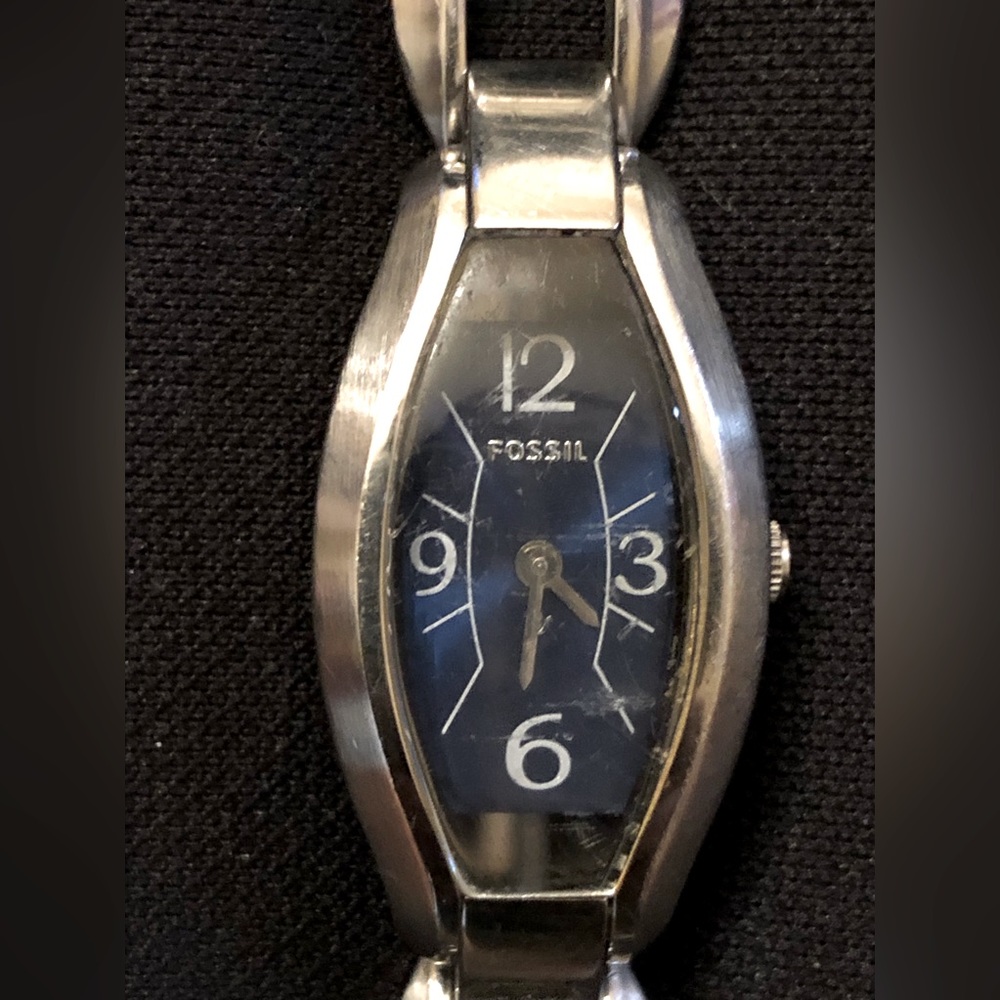 (185)Women Rectangular Fossil vintage all stainless Steel Water resistance 5ATM